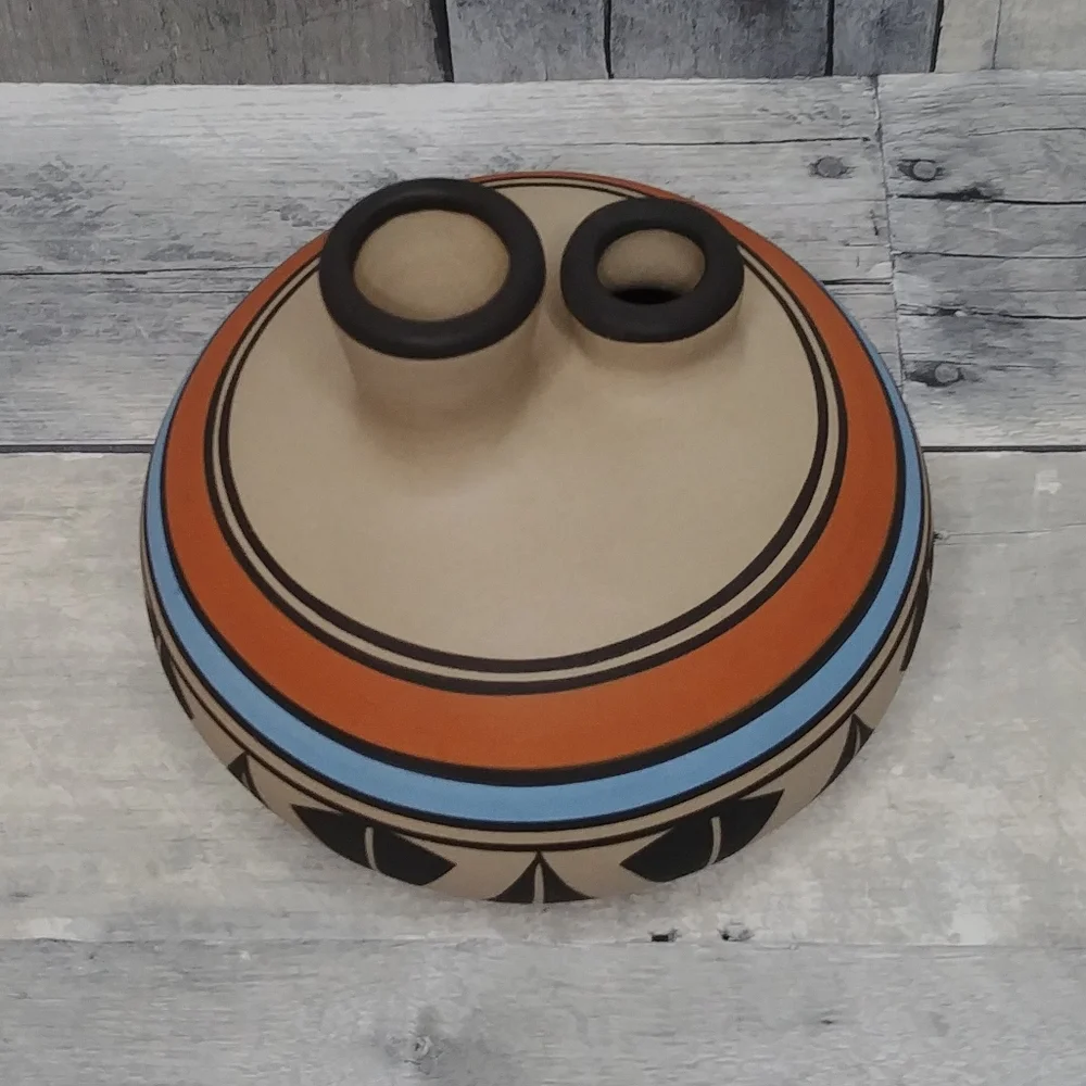 Aadam American Southwest Pottery Double Spout Vase Vessel Signed Excellent